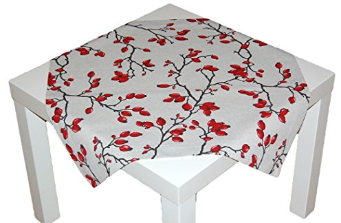 Sandner Hagebutten Mitteldecke Tischdecke Decke Herbst Tischdekoration Aufleger Beige Rot Rustikal (62 x 62 cm)