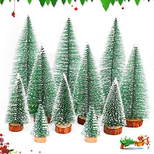 11 Stück Mini Weihnachtsbaum Künstlicher Mini Weihnachtsbaum Tannenbaum Deko Mini Modell Weihnachtsbaum mit Holzbasen für Tischdeko DIY Schaufenster 5/10/15/20CM