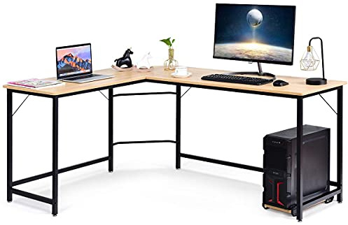 GIANTEX Schreibtisch Eckschreibtisch L-Form, Computertisch PC-Tisch Arbeitstisch mit CPU-Ständer, Computerschreibtisch Winkelschreibtisch Bürotisch Ecktisch für Büro 168 x 125 x 74 cm (Natur)