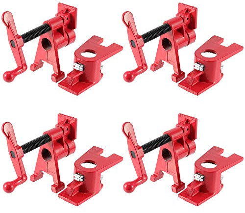 ZEONHAK 4 Pack 3/4 Inches Pipe Clamp, Wood Gluing Pipe Clamp Set, Heavy Duty Woodworking Cast Iron Clamp for Metalworking, Woodworking and Frame Assembly, Red