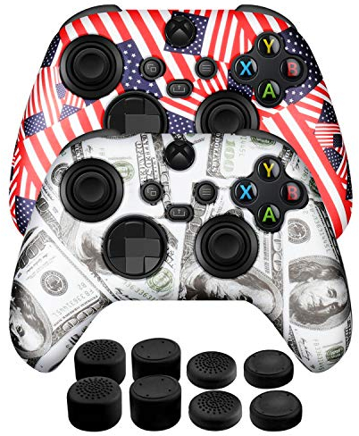 TNP Controller-Schutzhülle mit Daumengriffen (2 Pack US Dollar + amerikanische Flagge) passend für Xbox Series X S & X-Box One XS Wireless Gamepad – Weiche Nieten Silikon Gummi Gel Stick Spiel Zubehör
