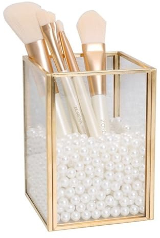 SLHEQING Makeup Brush Holder Organiser Glass Cosmetic Make Up Brush Holder, Makeup Storage Organizer Vintage Dressing Table Organiser Make Up Cup Pen Pencil Holder