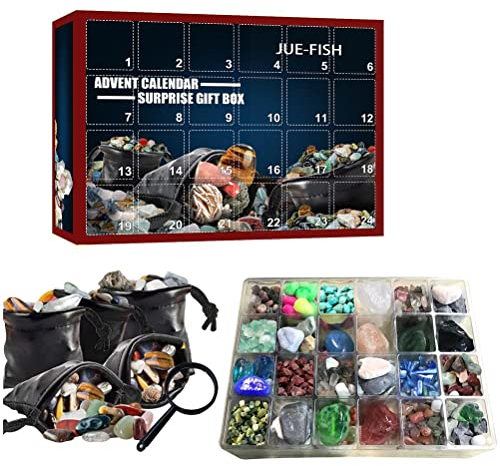 Weihnachten Adventskalender 2022, Heilkristall Adventskalender Kinder, Steine ​​und Fossilien Kit, Rock Collections Pebbles Polished Gravel Weihnachts Countdown Kalender