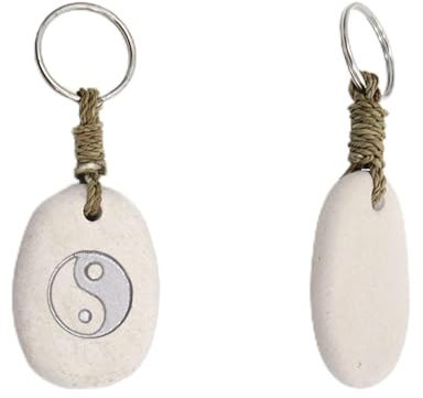 Porte-clés fait main en pierre Ying Yang avec anneau pour cadeau