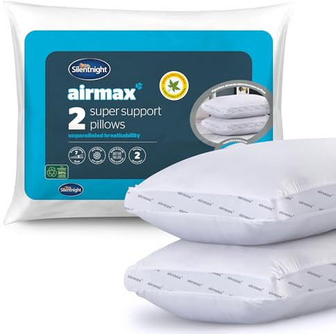 Silentnight Airmax Super Support Pillows, With Foam Core Breathable Cooling Cool Pillows, Hypoallergenic, White, 69 x 46 cm, Pack of 2
