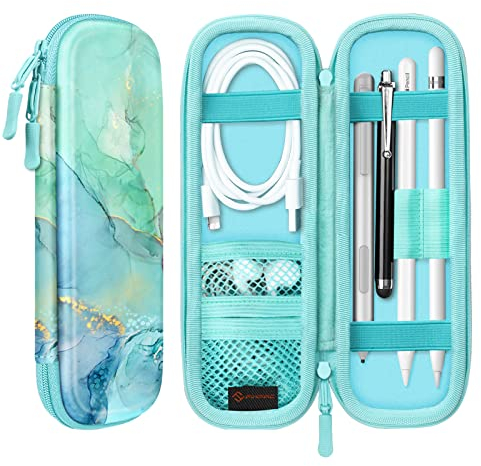FINTIE Hülle für Apple Pencil Pro/ (USB-C) & Apple Pencil 2/1 - Kunstleder Stifthalter Samsung, Surface Pro Stylus Pen Tasche Schutzhülle mit Ablagefach für USB Kabel, Smaragd