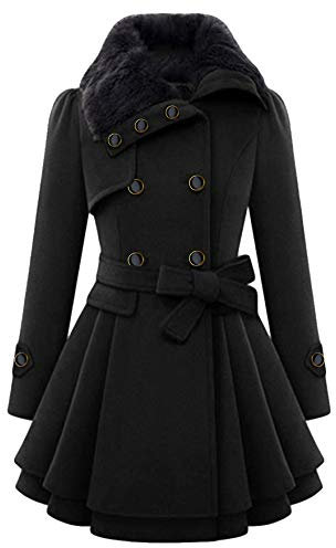 TYQQU Femmes Mi Longue Faux Coupe Vent Hiver Chaud Classique Fit Manteau Élégant Vintage Noir XS