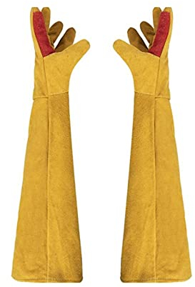 Schutzhandschuhe 1 Paar Lederschweißhandschuhe Wärme / feuerresistente Handschuhe für Backofen, Grill, Kamin, Tierhandschuhe mit 60 cm Langarm Sicherheitsschutz Beschichtete Arbeitshandschuhe