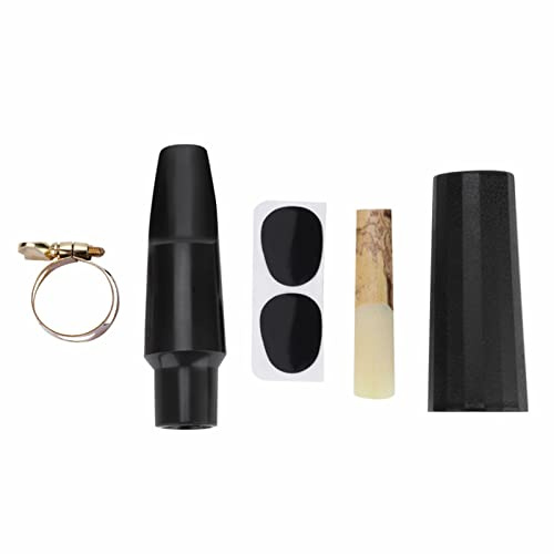Altsaxofonmunstycke Saxofonmunstycke med Metallligatur Saxofonrör 2 Kuddar och Plastlock Svart