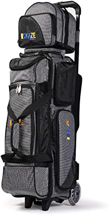 KAZE SPORTS Bowlingrolle mit 3 Bällen + 1 Ersatztasche für Ball (schwarz-grau)