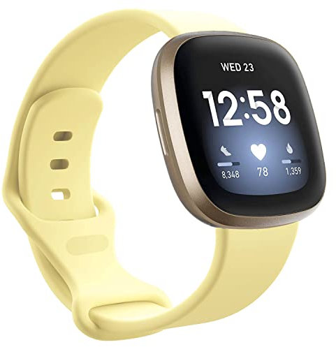Bracelet de rechange en silicone souple compatible avec Fitbit Sense / Fitbit Versa 3 pour homme et femme - Jaune clair - Taille S