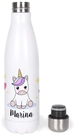 Botella Térmica, Termo de Acero Inoxidable para Agua Personalizada Infantil Unicornio Con Nombre