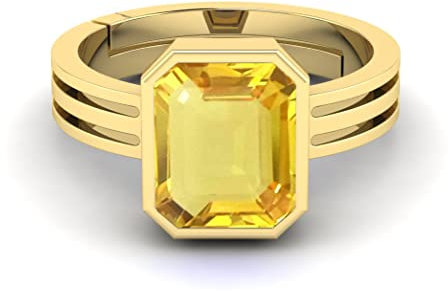 RRVGEM Gelber Saphirring, 12,50 Karat, zertifiziert, unbehandelt, Pukhraj vergoldet, für Damen und Herren, zertifiziert, vergoldet, Saphir, Vergoldet, Saphir