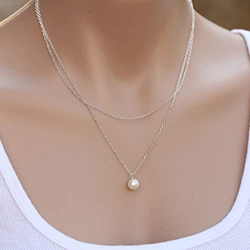 Aneneiceera Boho Lange Perlenkette Silberkette Weiße Perlen Anhänger Halskette Vintage Lange Anhänger Kette Halsketten Schmuck für Frauen und Mädchen(Silber)