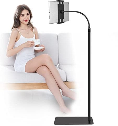 Supporto da pavimento per tablet, girevole a 360 gradi, con supporto flessibile a collo di cigno, compatibile con iPad Mini Air Pro, tutti i telefoni cellulari iPhone e tablet (4,5-12,9 pollici)