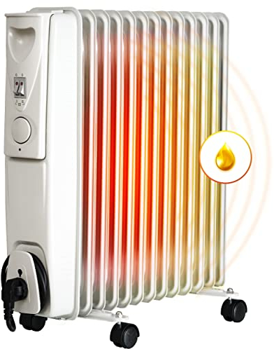 Ölheizung elektrisch 2500W Ölradiator H13 Elektroheizung 13 Lamellen mobiler Elektroheizkörper Heizgerät Thermostat Ölheizer