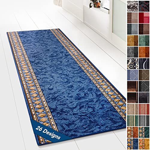 Moderner Wohnteppich mit Muster - maßgefertigter Teppichläufer - Meterware - Teppich Läufer für Küche, Flur & Wohnraum - Flurteppich - Küchenläufer (80 x 200 cm, Rügen Blau)