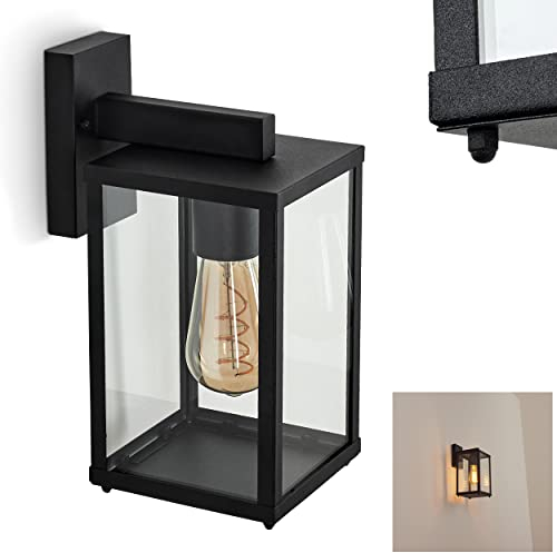 Außenwandleuchte Palanga, Außenleuchte aus Metall/Glas in Schwarz/Klar, Wandlampe abwärts für Terrasse/Hof/Eingangsbereich, 1 x E27, Wandleuchte mit tollem Lichteffekt, ohne Leuchtmittel