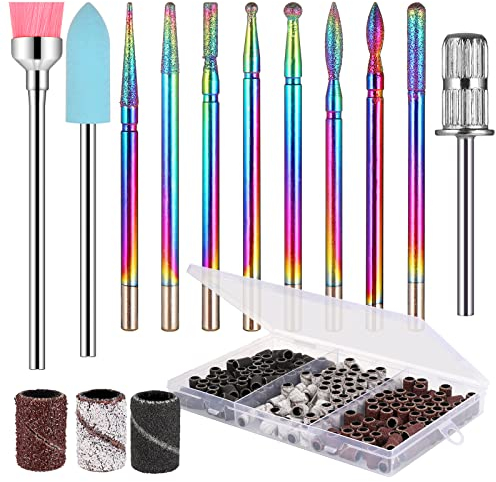 220Pcs Nail Drill Bits Set, 210Pcs Nail Sanding Bands and 10Pcs Nail Drill Bit, Professional Nail Drill Bits Titanium Plated, Cuticle Drill Bits, Nails Accessories, Electric Nail Drill Bits Women Gift