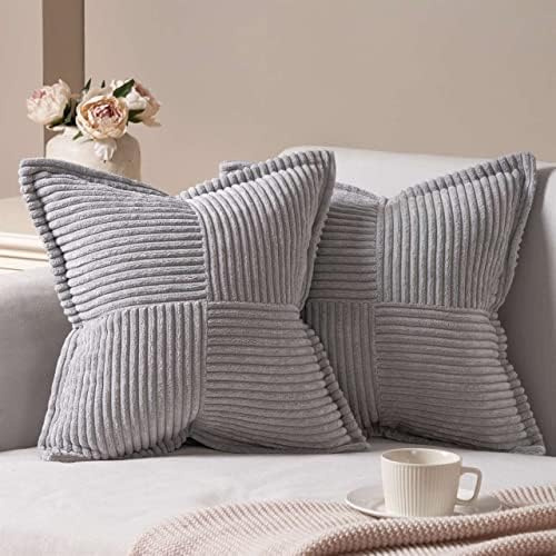 Topfinel Kissenbezug 45x45 Kordsamt grau 2er Set Winter deko Kissenbezüge Kissenhülle Dekorative Sofakissen Couchkissen Dekokissen Zierkissenbezug Deko Kissenhülle für Wohnzimmer