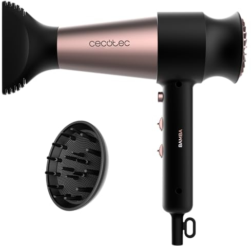 Cecotec Secador de Pelo Bamba IoniCare RockStar Retro. 2000W, Motor Digital, 110000 rpm, Ligero y Silencioso, Tecnología de Iones, Incluye Boquilla Concentradora y Difusor