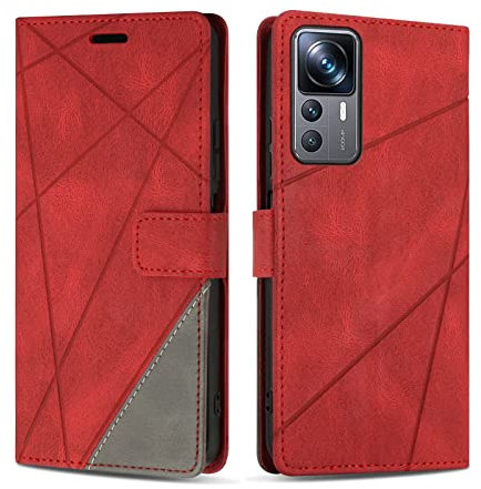 SONWO Etui Coque pour Xiaomi 12T / Xiaomi 12T Pro 5G, Protection Housse en Cuir PU Portefeuille Livre pour Xiaomi 12T / Xiaomi 12T Pro 5G, Emplacements Cartes, Fonction Support, Rouge