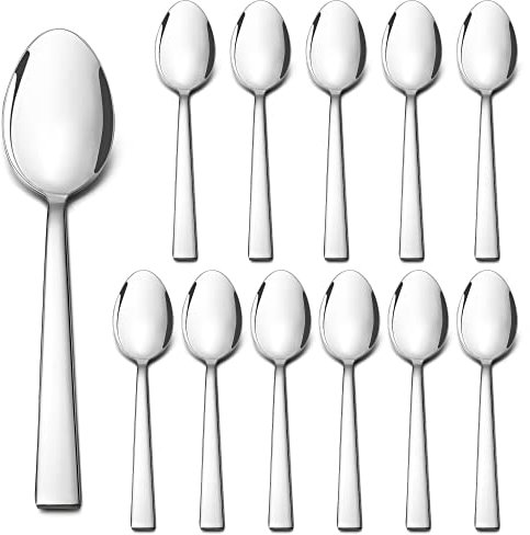 Löffel 12er Set, Joyfair Edelstahl Besteck Esslöffel Suppenlöffel Set, Dauerhaft Abendessen Tafellöffel für Haus/Küche/Restaurant, Spiegelnde Oberfläche & Spülmaschinenfest - 19.5cm