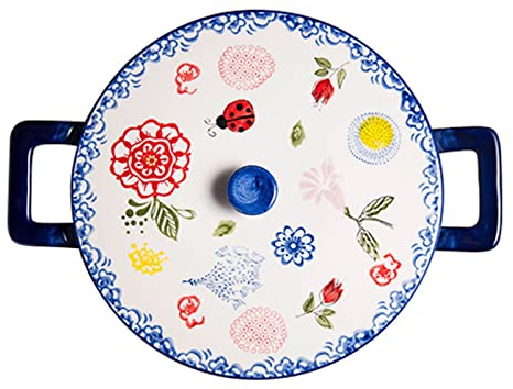 LUCBEI Lasagnera Teglia con Coperchio, Teglia in Ceramica, Teglia con Coperchio, Teglia Rotonda con Manico Teglia da Forno Utilizzabile for Cucinare, cene, Banchetti Teglie da Forno