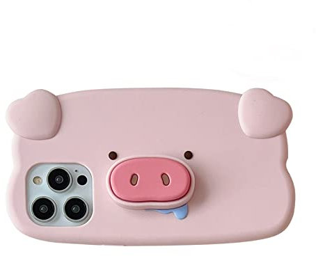 QoKcoahn Schutzhülle für iPhone 12/12 Pro niedliche 3D-Kawaii-Handyhüllen lustiges rosa Schwein, Cartoon-Hülle mit Ständer weiches Silikongel Fallschutz für Frauen und Mädchen für iPhone 12/12 Pro