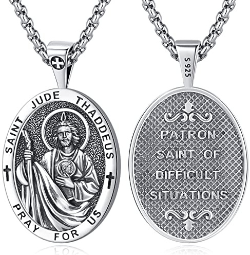 Eusense Collier Archange Michael/St Benoît/Saint Christopher/Vierge Marie/Crucifix Pendentif Catholique Religieux 925 Argent Bijoux Amulette de Protection Médaille Homme Femme