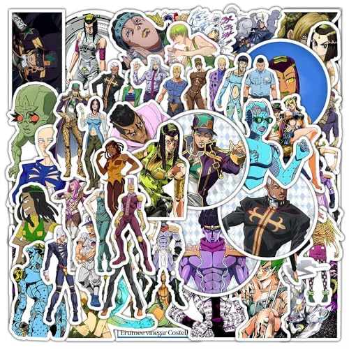 Yangsiw 50 Stück Jojos Bizarre Abenteuer-Aufkleber, JoJo's Aufkleber für Wasserflasche, Vinyl, wasserdichte Aufkleber für harte Hut, Skateboard, JoJo-Geschenke für Erwachsene/Kinder/Jugendliche