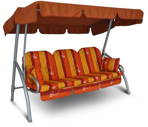 ANGERER Hollywoodschaukel Deluxe orange-gelb-rot Gemustert | Gartenschaukel Made in Germany, Schaukel zum Sitzen und Entspannen, einfache Montage
