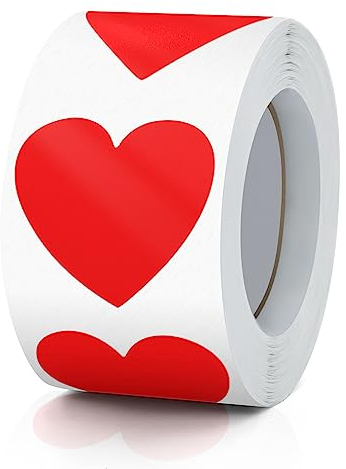 Aufkleber Herz Rot Selbstklebende Herzform Etiketten Rolle 38mm klein Farbkodierung Heart Sticker für Hochzeiten Scrapbooking Geschenke Valentinstag 500 Stück