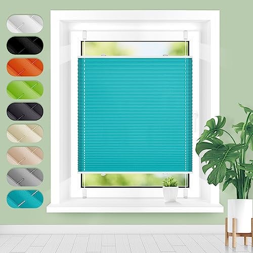 Homland Plissee ohne Bohren Klemmfix B75 x H110 cm Türkis, Plissees für Fenster und Tür, Jalousie Easyfix Plisseerollo mit Klemmträger Sonnenschutz und Sichtschutz lichtdurchlässig Rollo