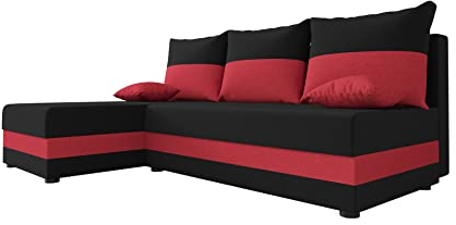 ALTDECOR Ecksofa mit Schlaffunktion und Bettkasten Corner Sofa Bett Eckcouch Couch L-Form Schlafcouch Ausziehbar Wohnlandschaft Schlafsofa Cauchsofa - HEWLI - 201x140x90cm Schwarz/Rot
