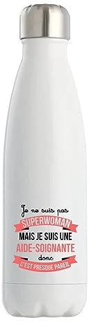 Gourde Isotherme Aide soignante Superwoman | Bouteille Thermos Idée Cadeau Femme Humour Collègue famille Anniversaire Noël
