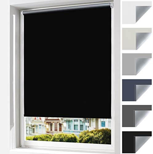 Wudomi Verdunklungsrollo ohne Bohren Klemmfix 45 x 150 cm (BxH) Schwarz, Thermorollo Sichtschutz und Sonnenchutz, Rollos Hitzeschutz für Fenster & Tür