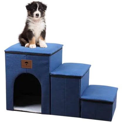 Dog Steps with Storage for Sofa and Bed - Multifunctional Pet Stairs for Small Dogs with Sleep Cubby & Cat Ramp, Dog Ramp for Couch Access, Pet Steps for Cats & Older Dogs (Navy)