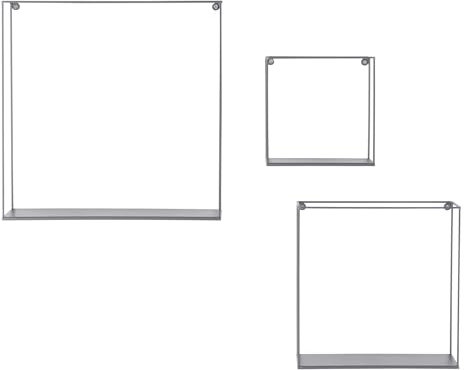 KHG Wandregal 3er Set grau aus Metall pulverbeschichtet, großes Regal 40x40x15 cm, Hängeregal ideal für Bücher, Pflanzen & Deko, für Wohn-, ESS-, Schlaf-, Badezimmer & Küche