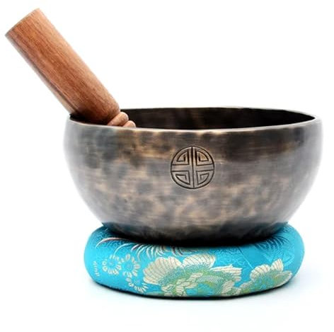 Cuenco tibetano tibetano de 18 cm de diámetro, cuenco tibetano de canto hecho a mano, cuenco de canto del Himalaya para curación de chakras, meditación y atención plena