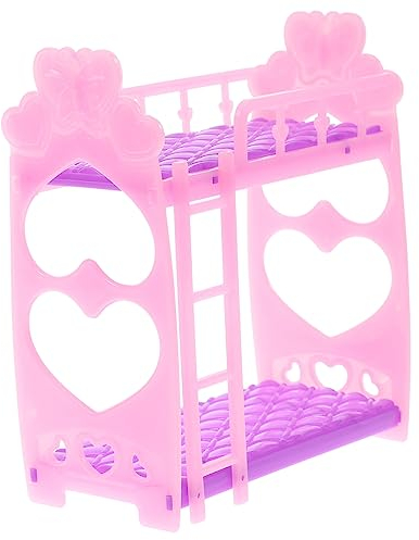 DRESSOOS Kinderspielzeug Puppenhaus Etagen Bett Hochbett Puppenhausbettwäsche Doppelbett Puppenmöbel Schlafzimmer Puppenhausmöbel Etagenbett Babywiege Spielzeuge Mini Zubehör Plastik