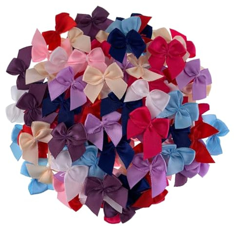 Mini Schleifen Deko Bunt Satinband Schleife zum Basteln, 200 Stück, 2cm | Kleine Bastelschleifen, Mehrfarbig, Für DIY Handwerk, Nähen, Scrapbooking, Geschenk-Box, Haarschmuck, Hochzeit Deko