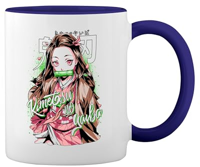 Kimetsu No Yaiba Anime Lover Demon Fun Lustige Trend Blanca taza de café con el borde azul y la manija Mug