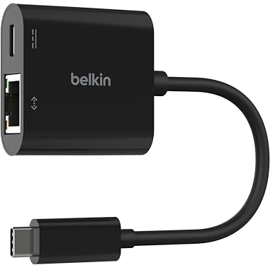 Belkin USB-C/Ethernet- und Ladeadapter (100 W) mit Gigabit-Ethernet- und USB-C-Anschluss - 10/100/1000 Mbit/s für eine schnelle Internetverbindung - kompatibel mit iPhone 16, Samsung Galaxy S24 usw.