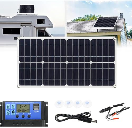 ylpddmm Kit Panel Solar monocristalino 30W módulo Solar de 12V/24V + regulador de Carga Solar de 20A para Autocaravana, Caravana, hogar y Aislado de la Red eléctrica