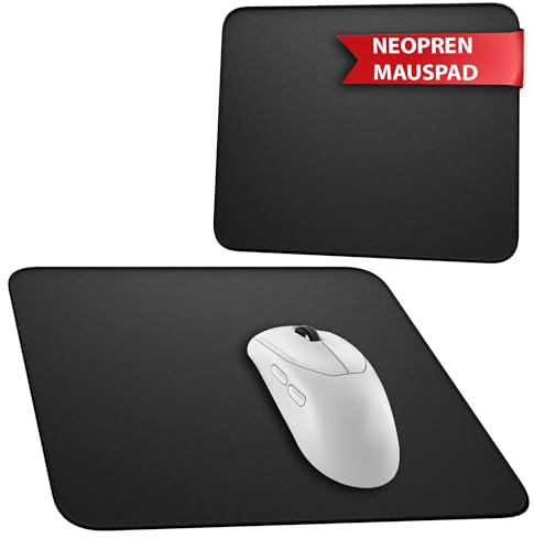 Wortek Mauspad Klein 24x20cm – Schreibtischunterlage Schwarz Office – Vernähte Kanten Computer-Mauspad, Rutschfeste Gummiunterseite – Gaming-Mousepad Neopren