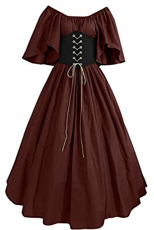 Damen Renaissance Kleider Trompetenärmel mit Gürtel A-Linien Mittelalter Kleid Retro Viktorianisches Kleid Midikleid Halloween Karneval Festkleid Partykleid Damen Mittelalterliche Trachtenkleid