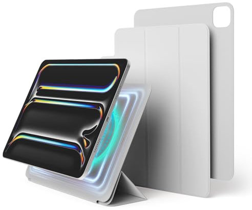 elago Custodia Folio Magnetica per iPad Pro 11 pollici Cover (M4) - La piastra posteriore può essere attaccata a materiali metallici, Compatibile con Serie Apple Pencil (Grigio Chiaro)