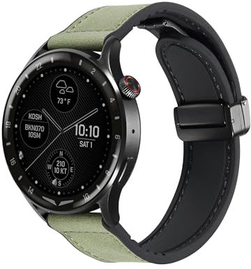 Koelaa 22mm Bracelet Compatible avec Amazfit Bip 5/Cheetah/Cheetah Pro/GTR 4/3 Pro/2 eSIM/2e/Pace/Stratos 3, Bracelet de Montre Magnétique en Cuir de Silicium-Vert Foncé