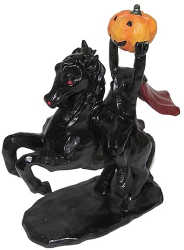 Jorzer Kopfloser Reiter Kopfloser Reiter Statue des kopflosen Reiters aus Kunstharz mit Kürbis 22,1 x 11,9 x 8,9 cm Horror-Dekoration des kopflosen Reiters für Halloween Heimdekoration